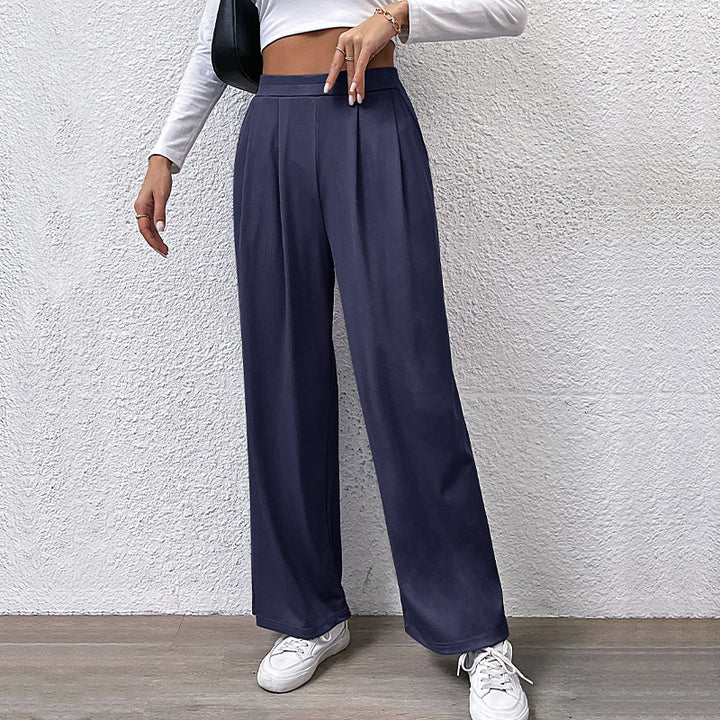 Damen elegante Palazzo-Hose mit hohem Bund und feinen Falten Drune