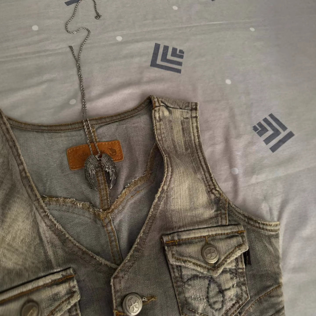 Damen Jeansweste mit Taschen Drune
