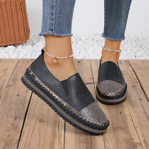 Damen Slip-On Plateau-Sneaker mit glitzerverzierter Zehenkappe und geflochtener Sohlendetails Drune