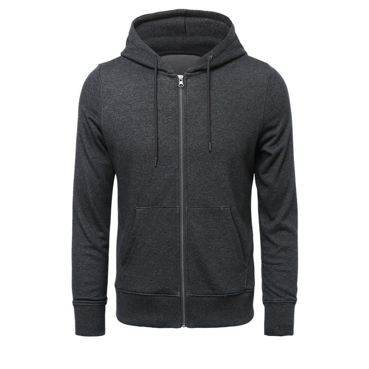 Herren nan schmal geschnittener Zip-Hoodie mit Metall-Reißverschluss, doppellagiger Kapuze und Kängurutasche Drune