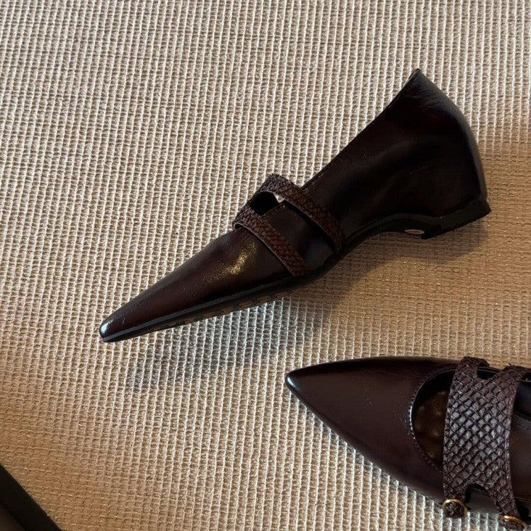 Damen Slingback-Ballerinas mit dekorativer Schnallenakzent und eleganter Lederoberfläche Drune