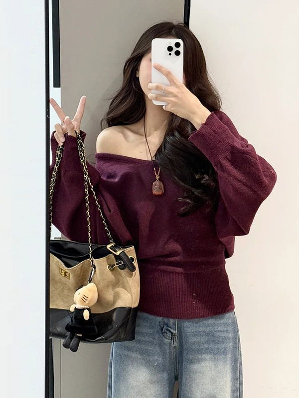 Damen Moderner Pullover mit V-Ausschnitt und wählbarem Bindegürtel Drune