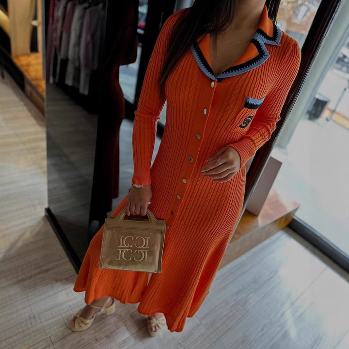 Damen Strickkleid mit eleganter Knopfleiste und Hemdkragen Drune