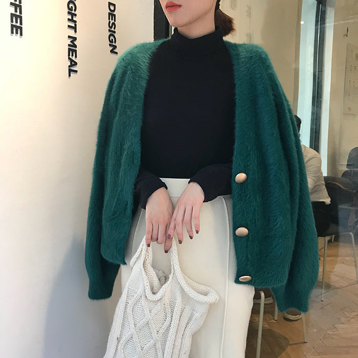 Damen kuschelige Strickjacke mit großen Knöpfen und oversize Passform Drune