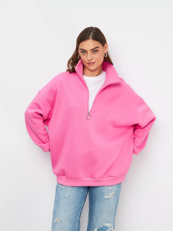 Damen Oversized Kapuzenpullover mit hohem Kragen und Reißverschluss Drune