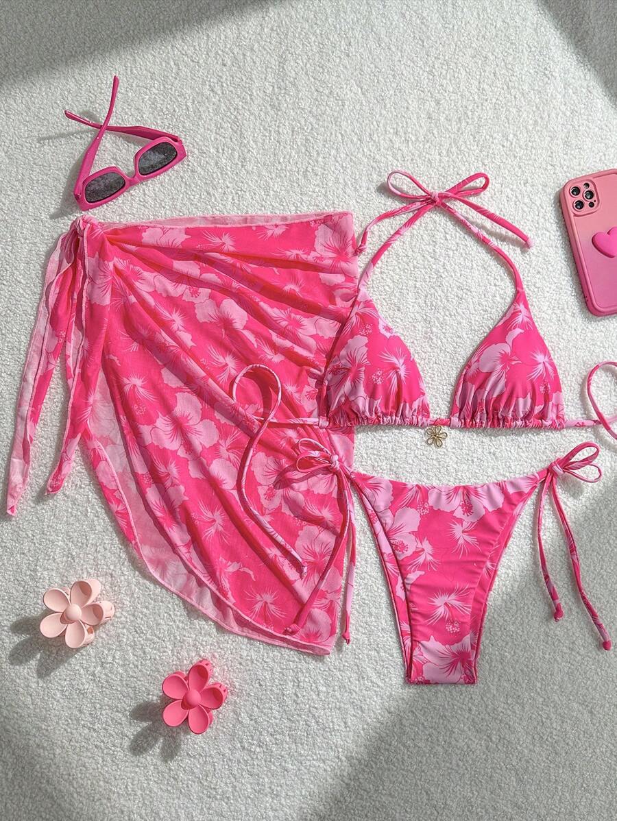 Damen Triangel-Bikini-Set mit verstellbaren Trägern und Wickeltuch Drune