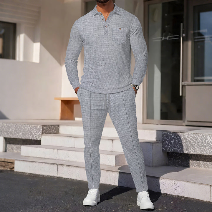 Herren eleganter Freizeitanzug mit strukturiertem Oberteil und modischen Hosen Drune