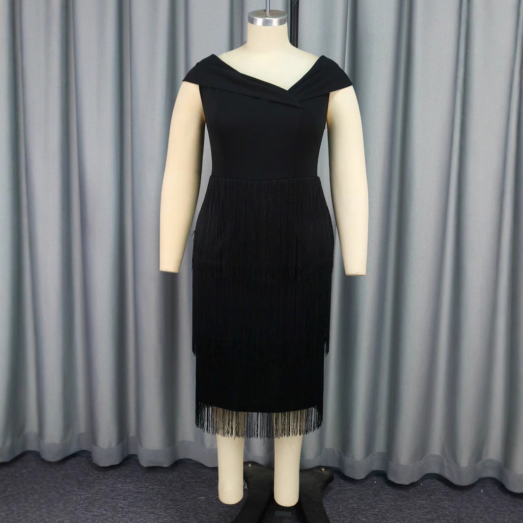 Damen elegantes Kleid mit Fransen-Detail Drune