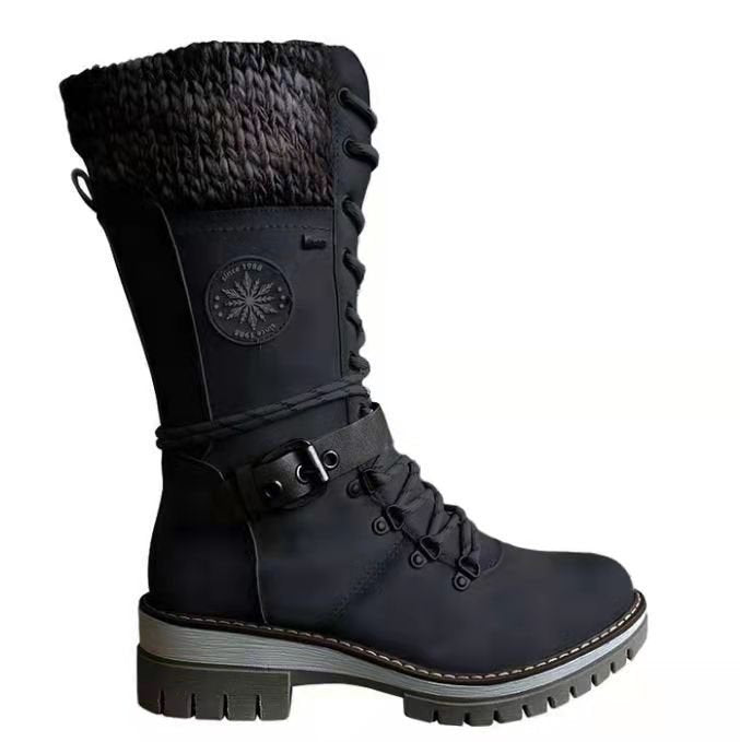 Damen nan hoher Schnürstiefel mit Strickbündchen, robuster Profilsohle und seitlichem Reißverschluss Drune