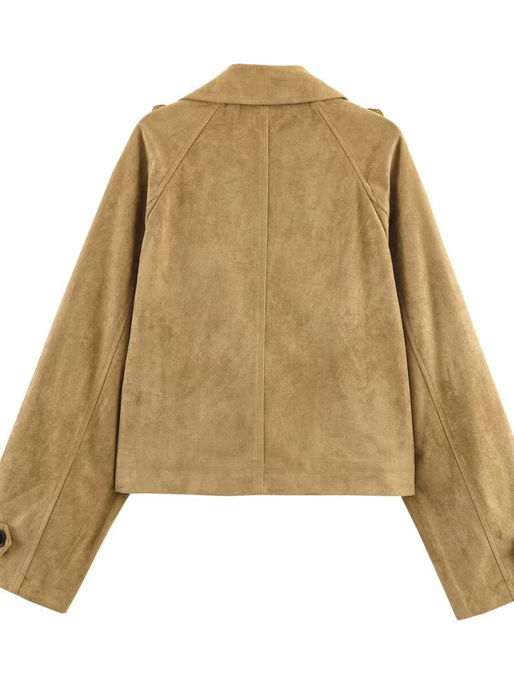 Damen Modische Cropped Trenchjacke mit doppelter Knopfleiste und praktischen Taschen Drune