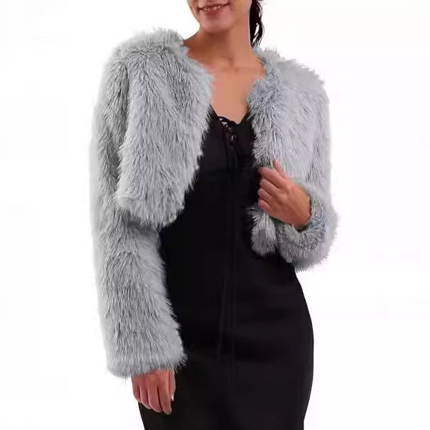 Damen Flauschige Kurzjacke mit offenem Schnitt Drune