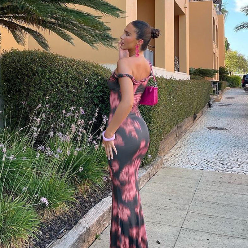 Damen figurbetontes Maxikleid mit asymmetrischem Design und einzigartigen Rüschendetails Drune