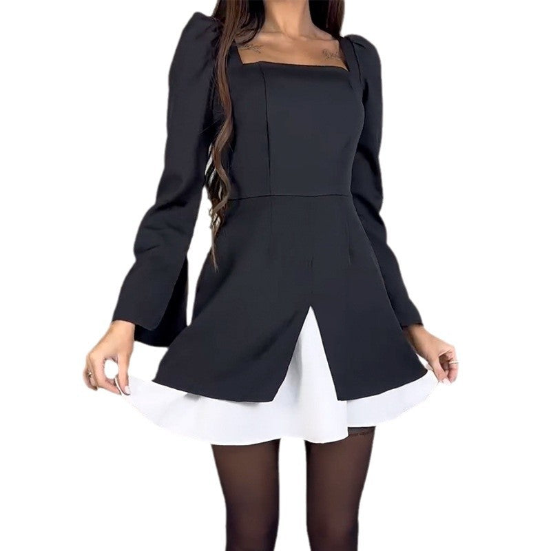 Damen Cocktailkleid mit Puffärmeln und asymmetrischem Schnitt Drune