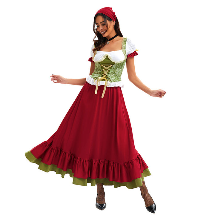 Damen nan traditionelles Dirndl Trachtenkleid Ensemble mit verstellbarem Corsagenmieder und langem Stufenrock Drune