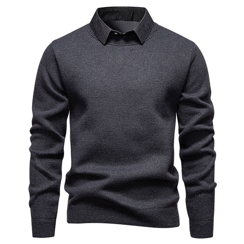 Drune | Herren Strickpullover mit Kontrastkragen