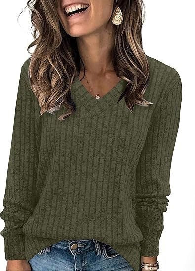 Damen Strickpullover mit V-Ausschnitt und strukturiertem Rippendesign Drune