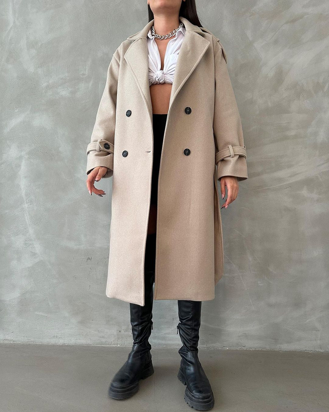 Damen Modischer Trenchcoat mit eleganten Details und doppelt geknöpfter Front Drune