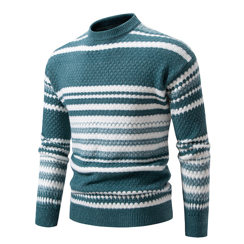 Herren gestreifter Strickpullover mit hohem Stehkragen und weicher Textur Drune
