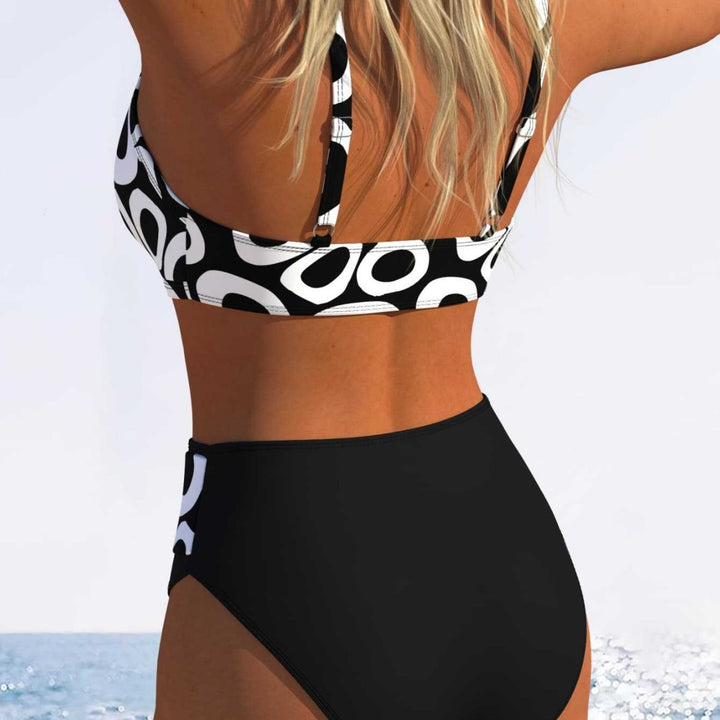 Damen Bikini-Set mit modischem geometrischem Muster und hohen Schnittformen Drune