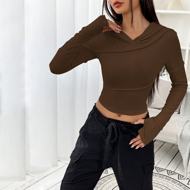Damen Crop-Top mit elegantem Kapuzen-Design und langem Arm Drune
