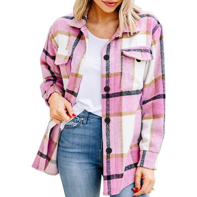 Damen Flanell-Hemdjacke mit stilvollem Karomuster und praktischen Brusttaschen Drune