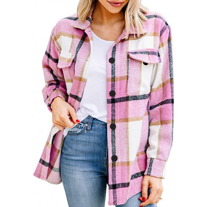Damen Flanell-Hemdjacke mit stilvollem Karomuster und praktischen Brusttaschen Drune
