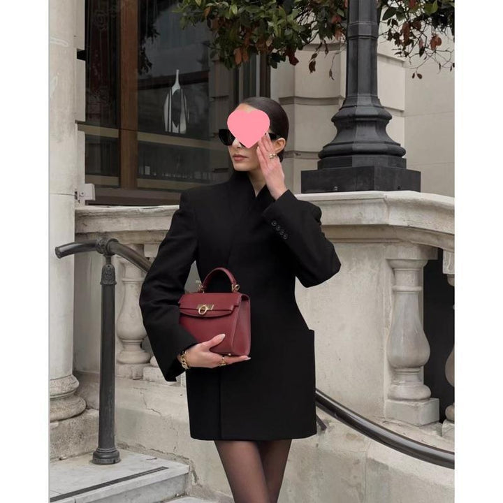Damen asymmetrische Blazerjacke mit eleganter Taillierung und großen Taschen Drune