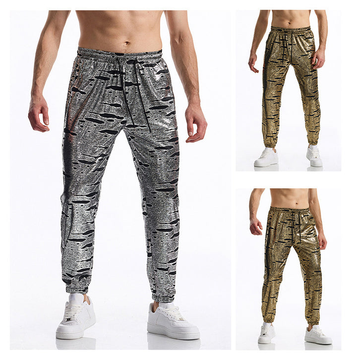 Herren elegante Jogginghose mit glänzendem Metallic-Muster Drune