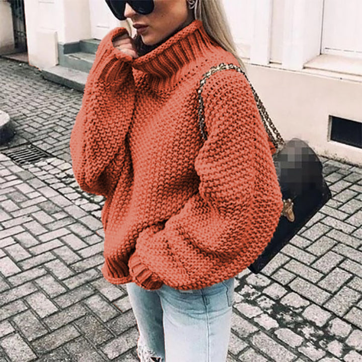 Damen Grobstrickpullover mit hohem Kragen und lässigem Schnitt Drune