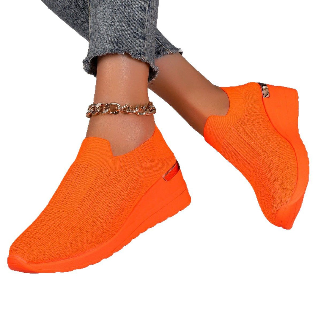 Damen  Sock-Sneaker mit elastischem Strickoberteil Leopardmuster und keilprofilsohle Drune