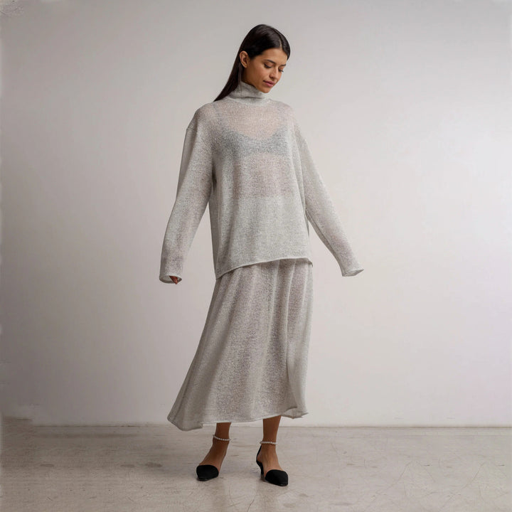 Damen elegant geschnittenes Strickoberteil mit modischem Rock Drune