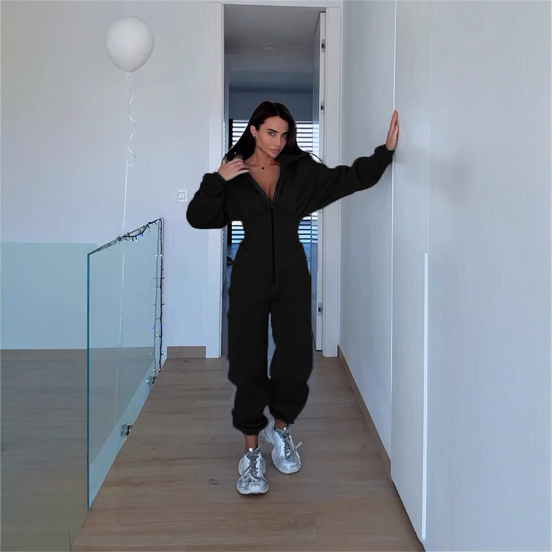 Damen Sportlicher Fleece-Jumpsuit mit hohem Kragen und trendiger Silhouette Drune