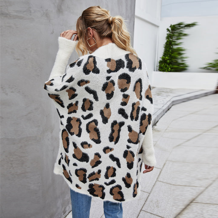 Damen kuschelige Strickjacke mit modischem Leopardenmuster Drune