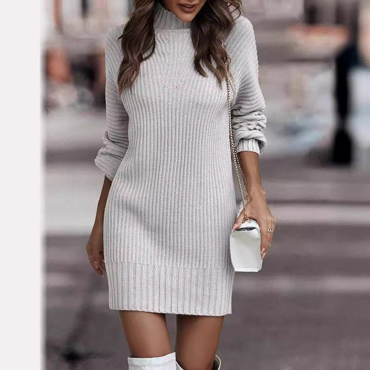 Damen nan Strickkleid mit Rollkragen und Ballonärmeln Drune