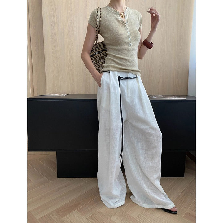 Damen lässige Leinenhose mit bequemen weitem Schnitt Drune