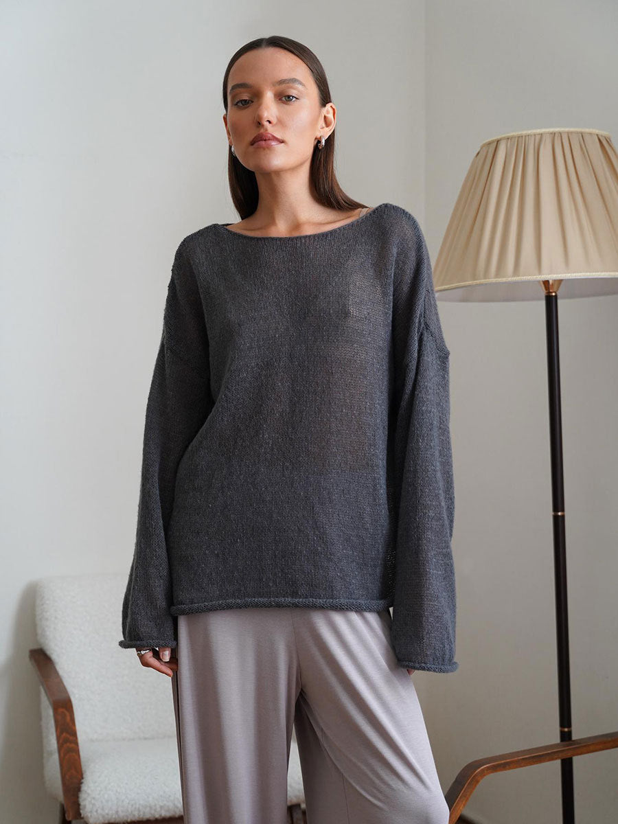 Damen Luftiger Strickpullover mit weitem Schnitt und lässigem Look Drune