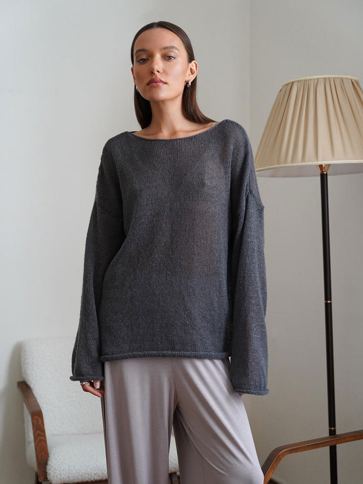 Damen Luftiger Strickpullover mit weitem Schnitt und lässigem Look Drune