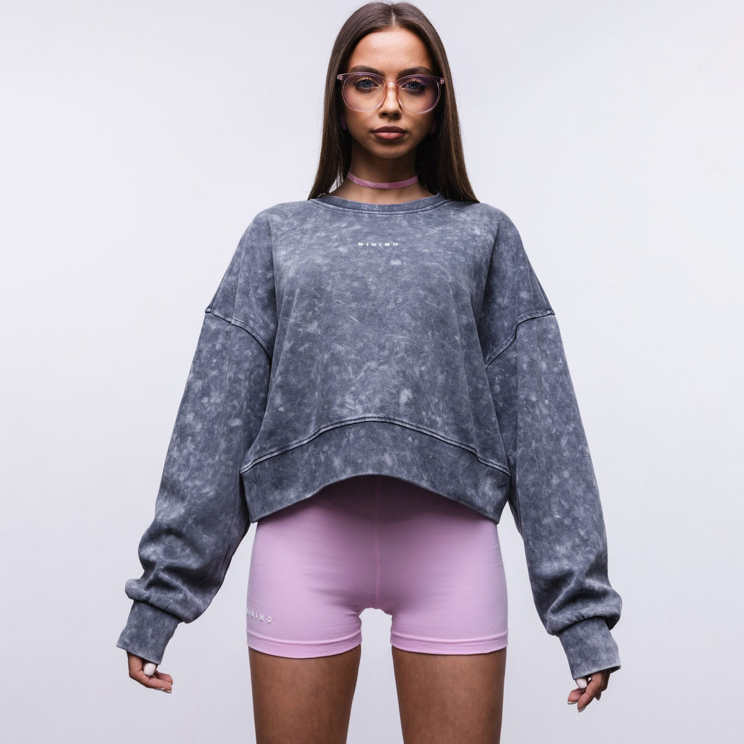 Damen cropped Sweatshirt mit weiten Ärmeln und modischem Wasch-Effekt Drune