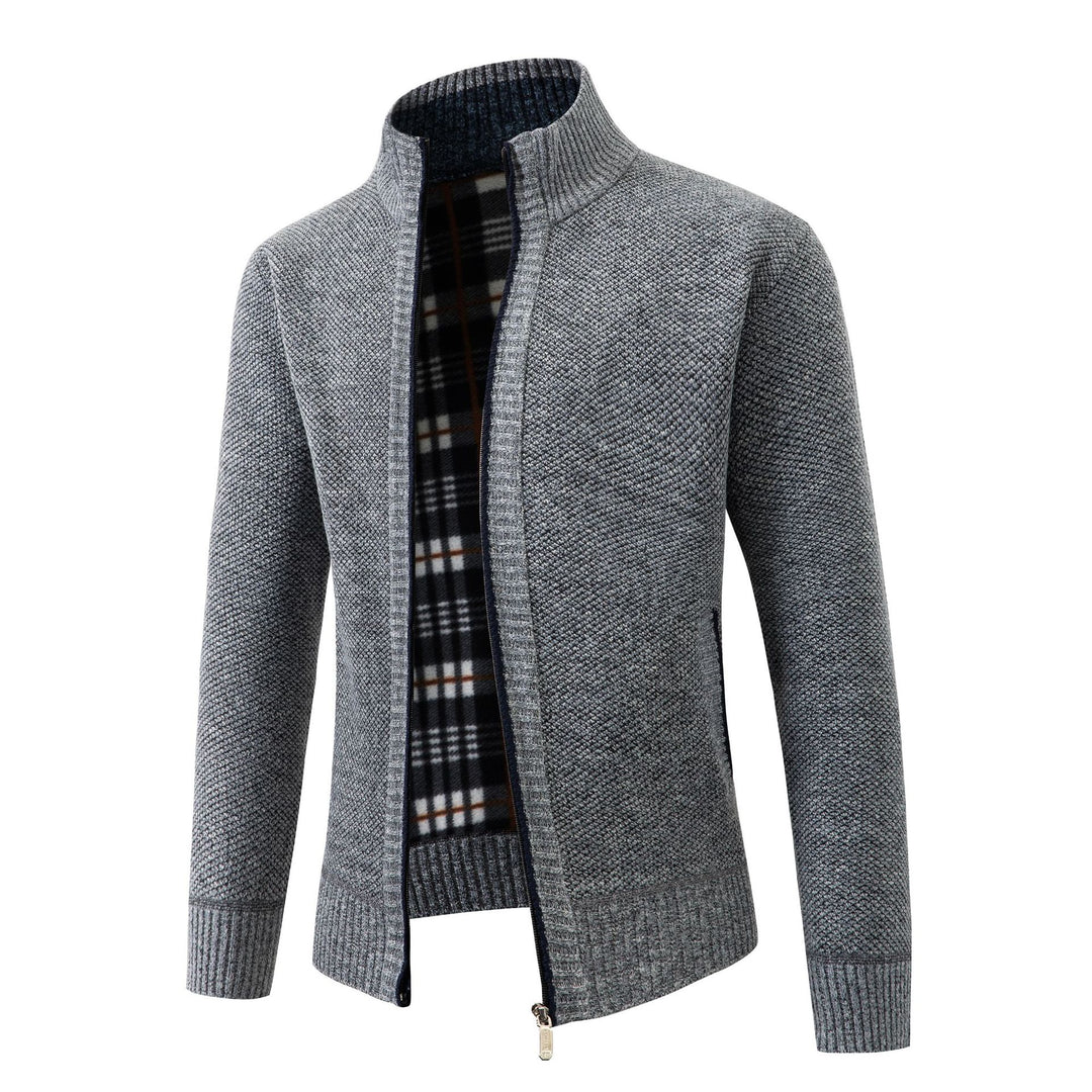 Herren Strickjacke mit modernem Stehkragen und klassischem Innenfutter Drune