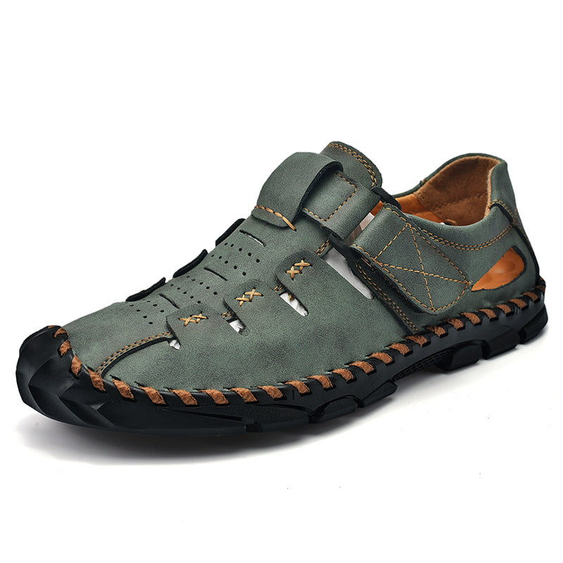 Herren Bequeme Leder-Sandalen mit verstellbarem Klettverschluss Drune