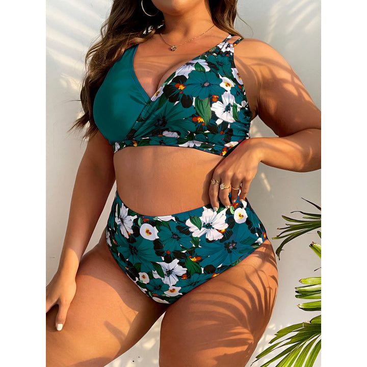 Damen Hochgeschnittener Bikini mit floralem Wickeldesign Drune