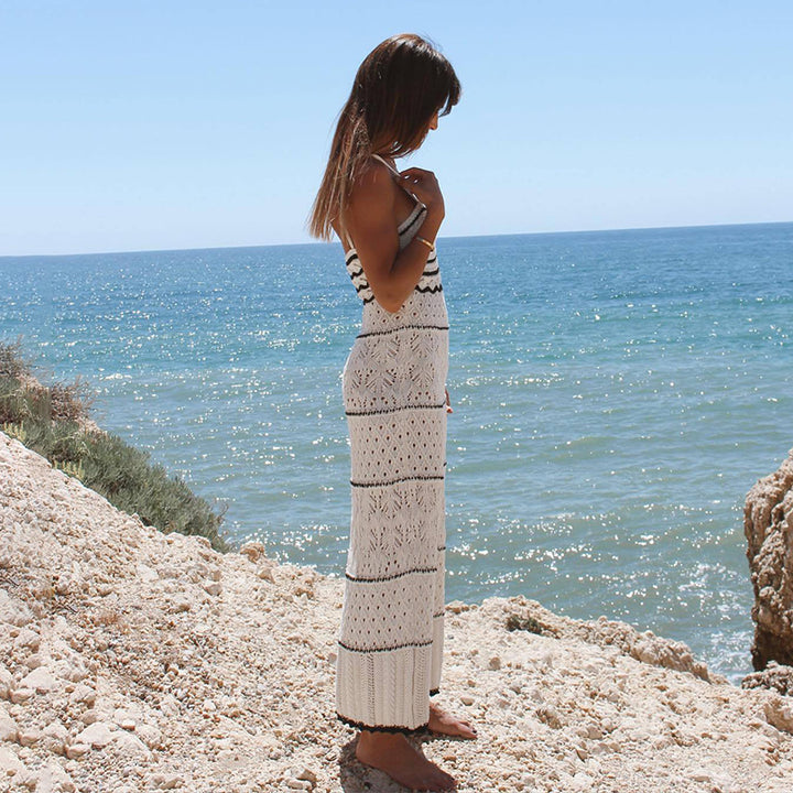 Damen gehäkeltes Strandkleid mit zarten Mustern und fransigen Details Drune