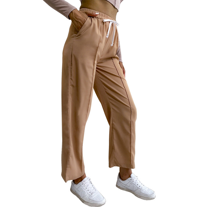 Damen lässige Sporthose mit hohem Bund und elastischem Taillenzug Drune