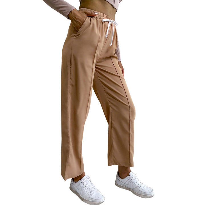 Damen lässige Sporthose mit hohem Bund und elastischem Taillenzug Drune