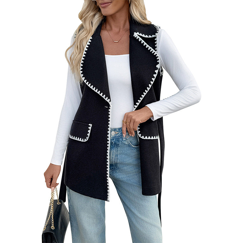 Damen modische Wickeljacke mit dekorativem Reverskragen und praktischem Bindegürtel Drune