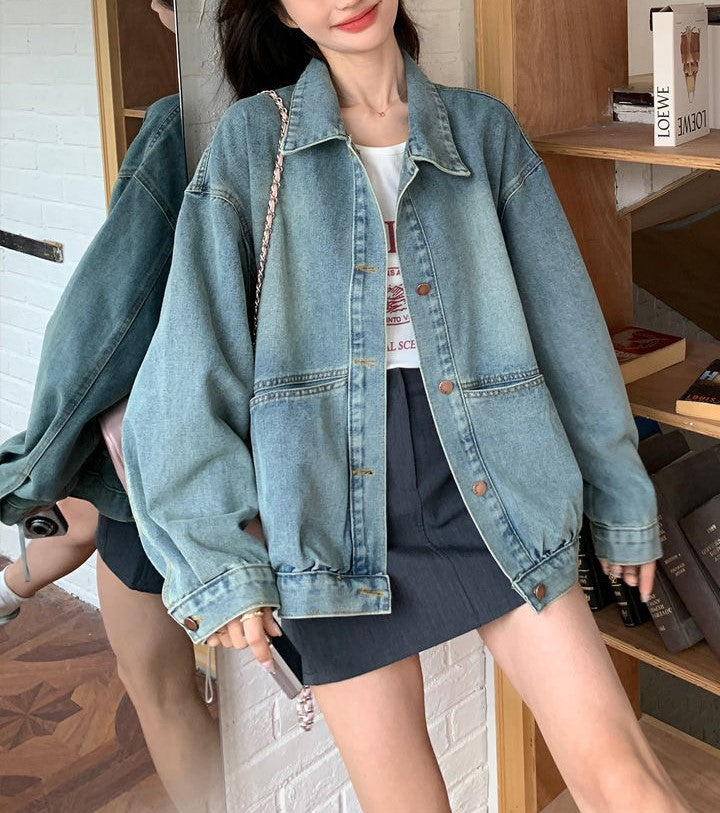 Damen lässige Oversized-Jeansjacke Drune