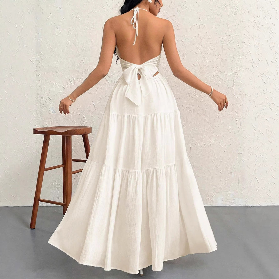 Damen Maxikleid mit tiefer Frontausschnitt und schwingendem Rock Drune