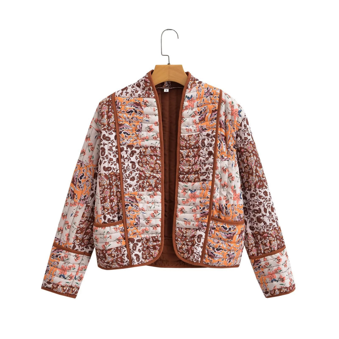 Damen Steppjacke mit floralem Design und stilvollen Kontrastdetails Drune