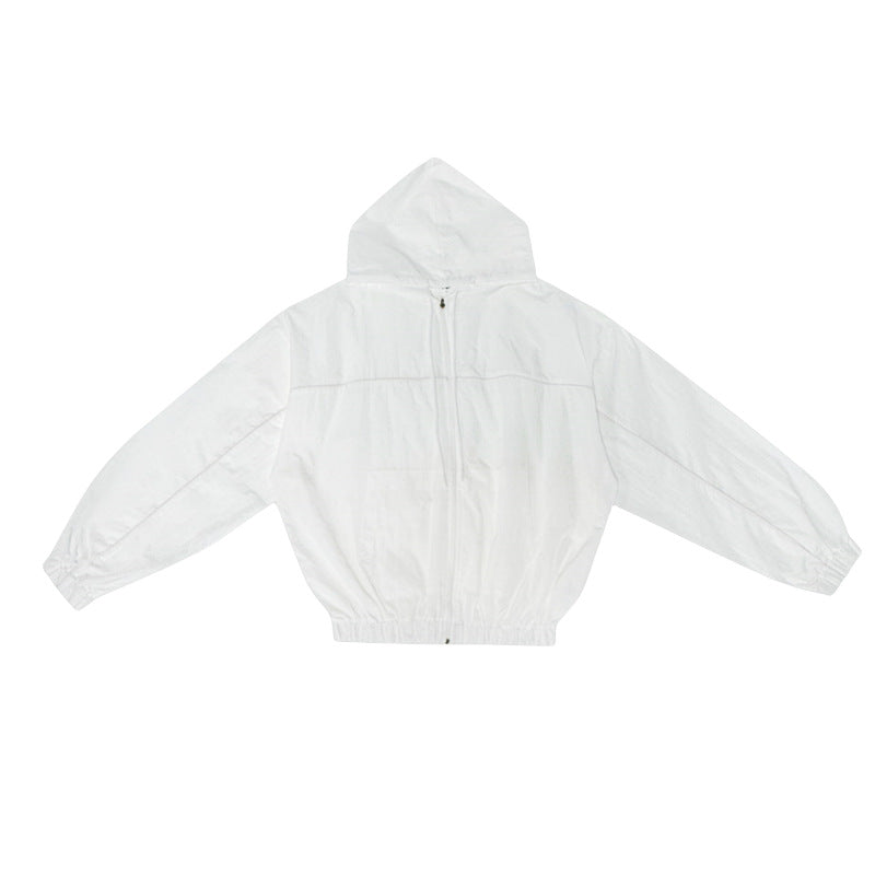 Damen leichte Windbreaker-Jacke mit Kapuze und Kängurutasche Drune