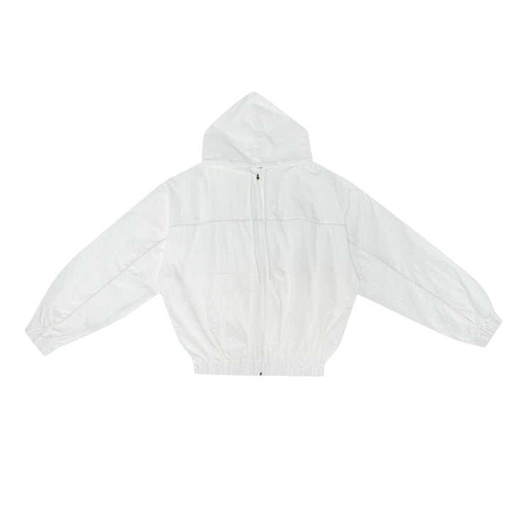 Damen leichte Windbreaker-Jacke mit Kapuze und Kängurutasche Drune